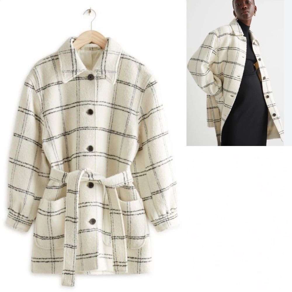 & Other Stories Windowpane Plaid Wool Blend Coat in White Check